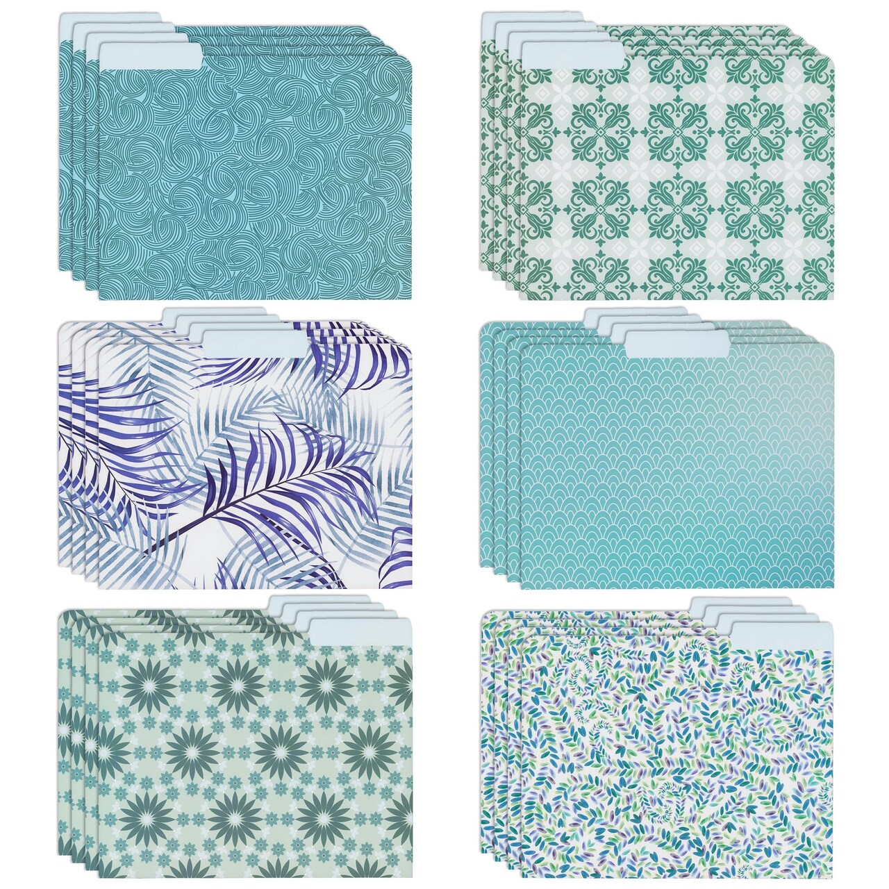 24-Pack Decorative File Folders Bulk, 6 Cute Floral Designs, 1/3 Cut Tabs, Heavyweight Letter Size, Blue, Teal, Green, Pretty School Office Supplies (9.5x11.5 in)